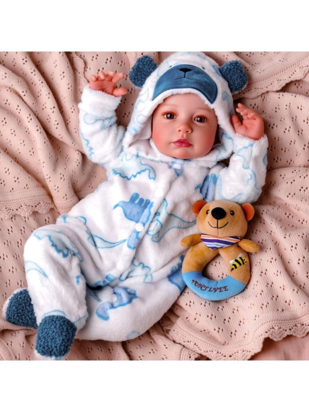 20in Realistic Reborn Baby Boy Doll Weighted Soft Body Blue Bear Set